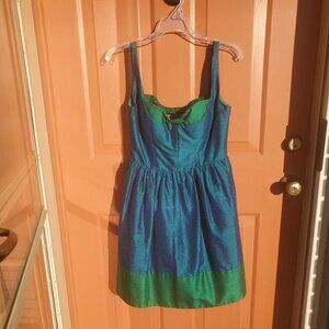 Silk green and teal dress, Phoebe Couture, worn once, size 6.